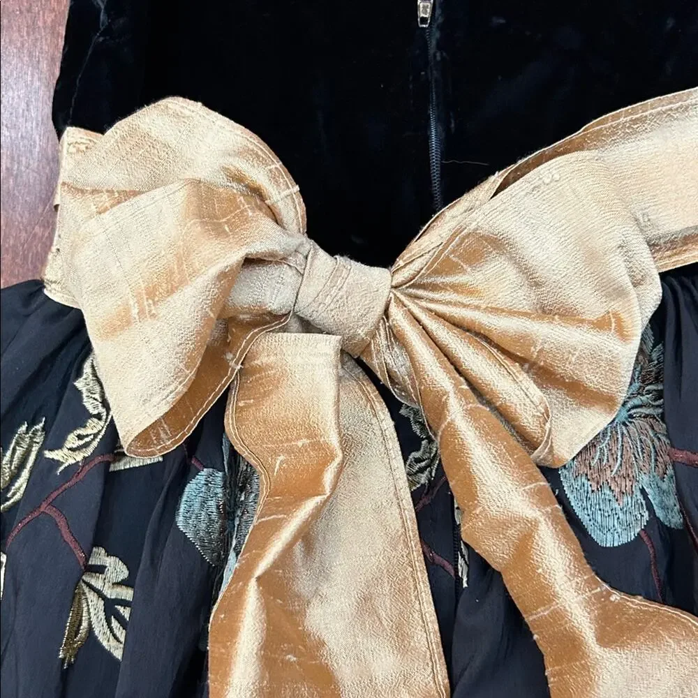 Dimples Girl’s Black Velvet Dress with Elegant Embroidered Design, Size 4